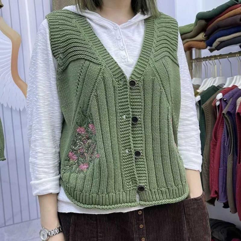 Spring and Autumn Embroidered V-neck Versatile Fashionable Cardigan Vest for Slimming Casual Vest Women's Knitted Shoulder