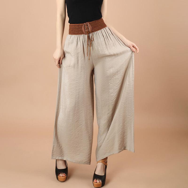 

Жіночі літні вільні піжами з високою талією, широкі штани, лляні довгі штани, бавовняні штани XXXL бежевий