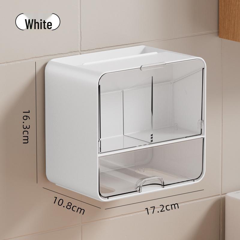 

Настенный органайзер для ванной комнаты для ватных дисков, палочек и аксессуаров для волос белый/прозрачный