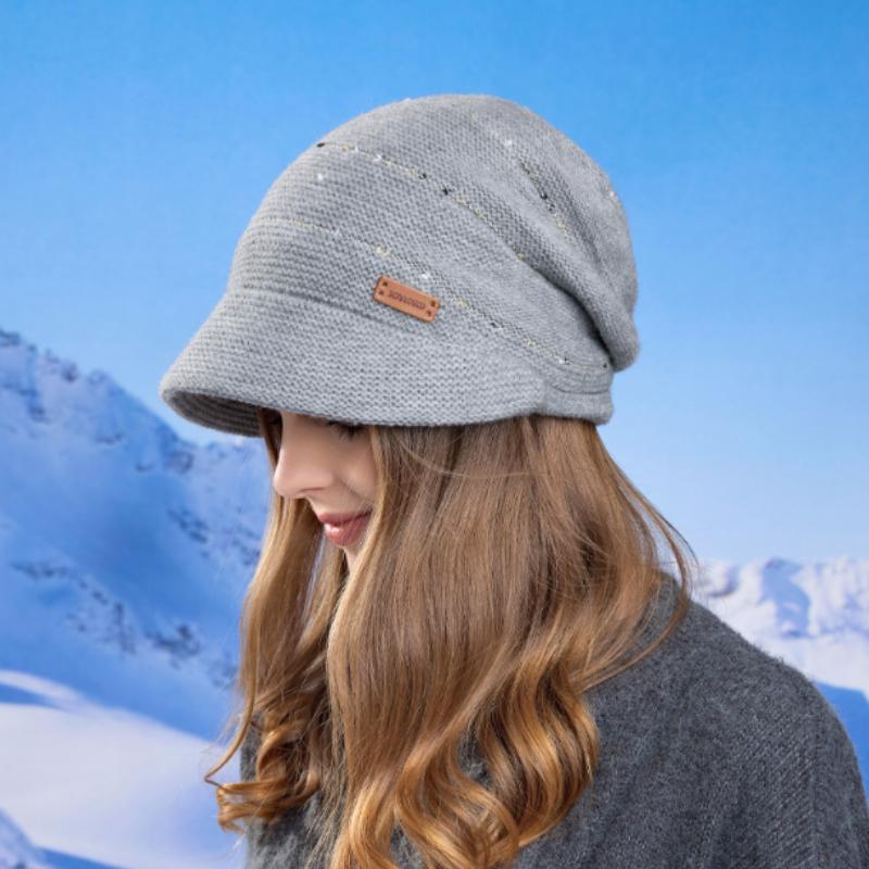 Autumn and Winter Versatile Fashion Big Head Ear Protection Knitting Wool Hat with Lining Warm Anti-cold Beanie
