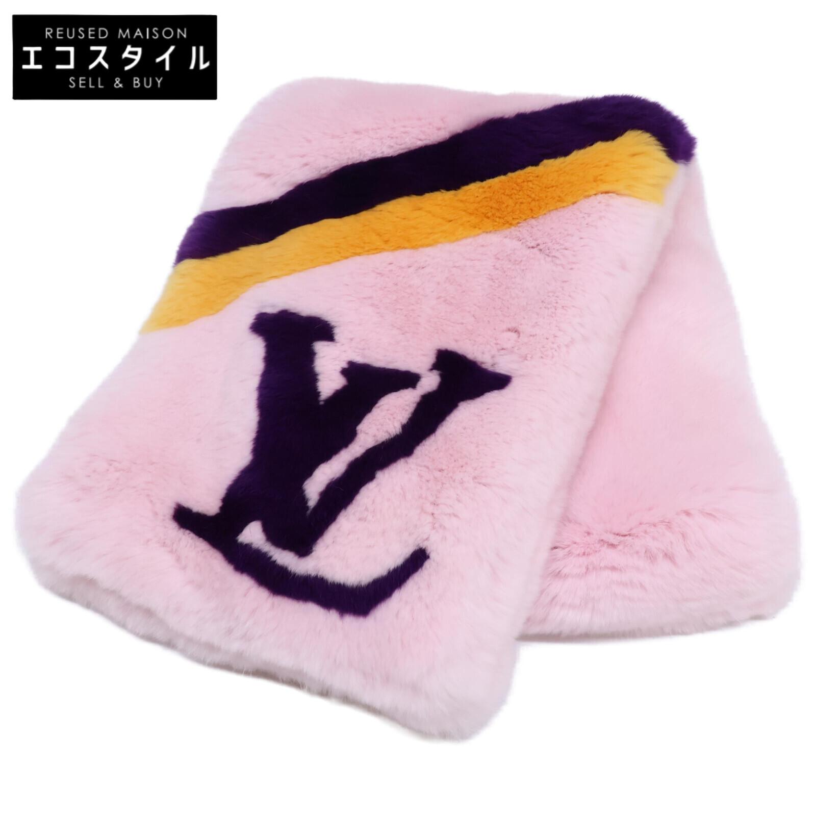 

LOUIS VUITTON [Excellent Condition] M70272 Rabbit Fur/Silk Tippet Scarf Pink/Yellow/PurpleUsed