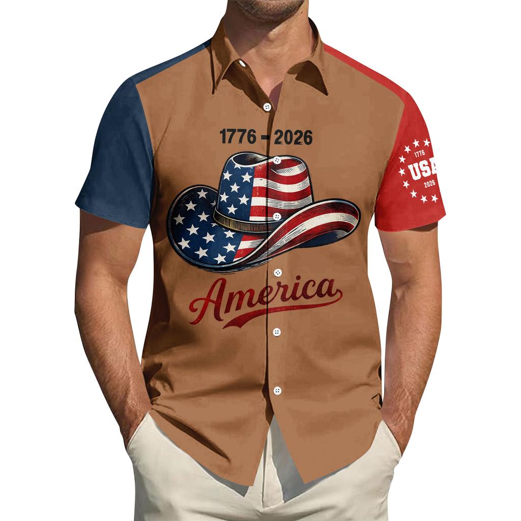 Męska koszulka z kołnierzykiem i nadrukiem na Dzień Niepodległości Męska casualowa sportowa koszula z krótkim rękawem