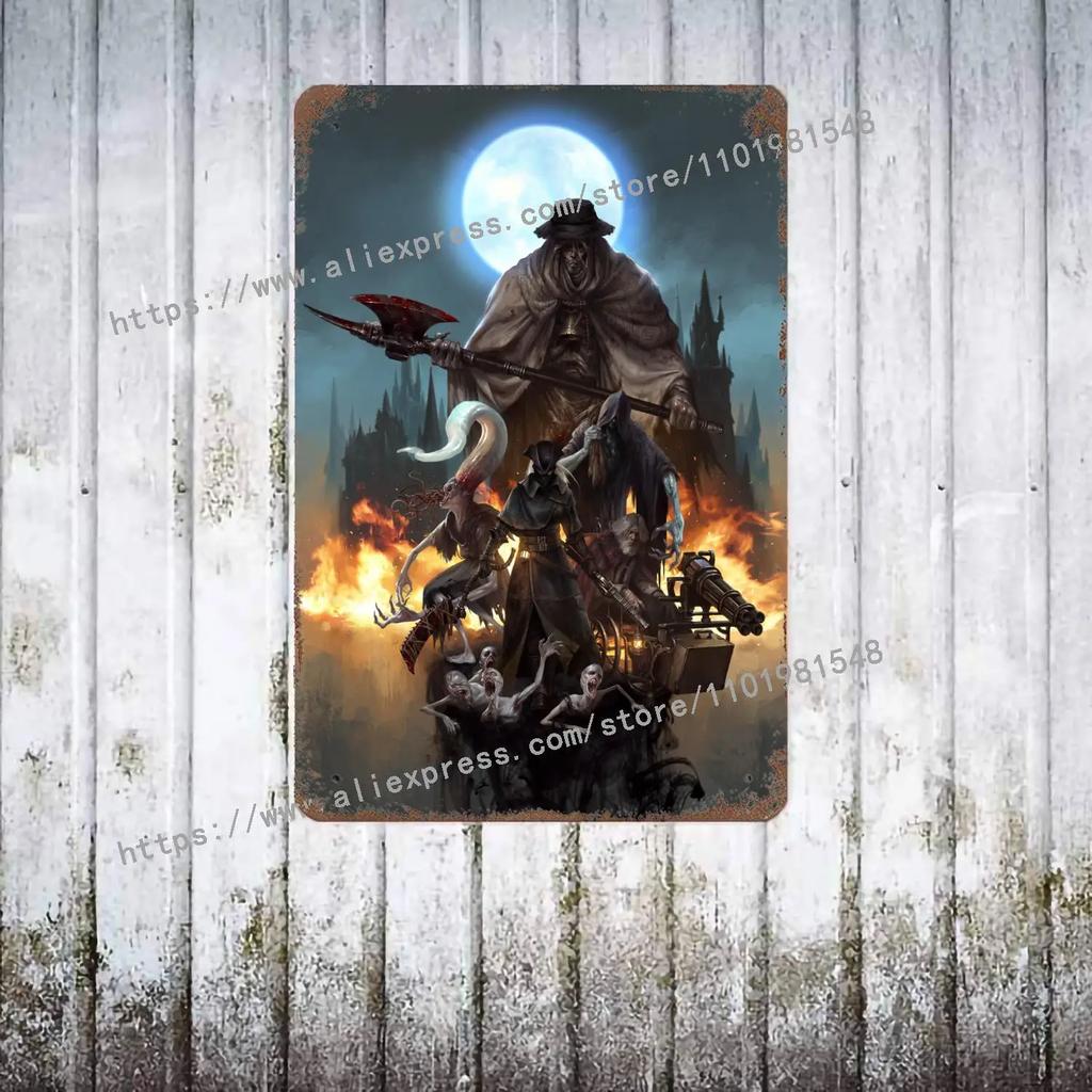 Bloodborne Video Game Metal Decor Poster Vintage Tin Sign Metal Sign Decorative Plaque for Pub Bar Man Cave Club Wall Decoration