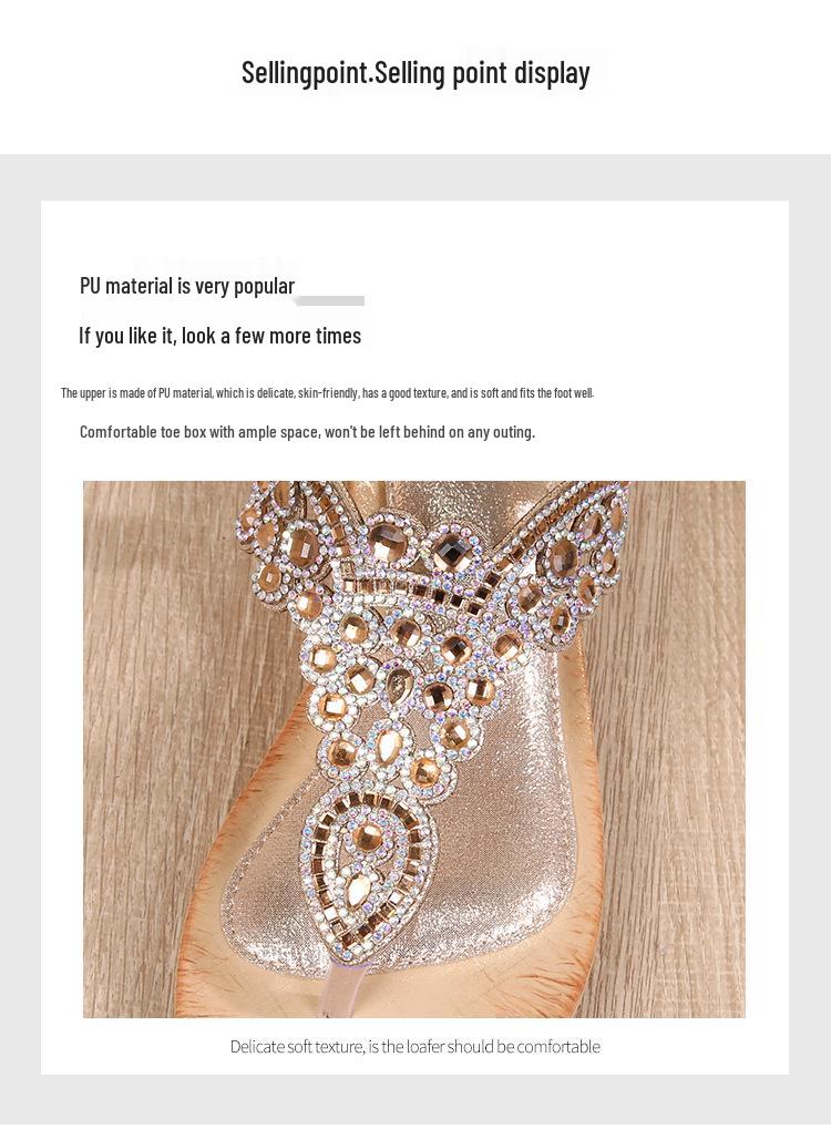 2026 Bohemian Rhinestone Wedge Sandals - Korean Style, Thick Sole for Women