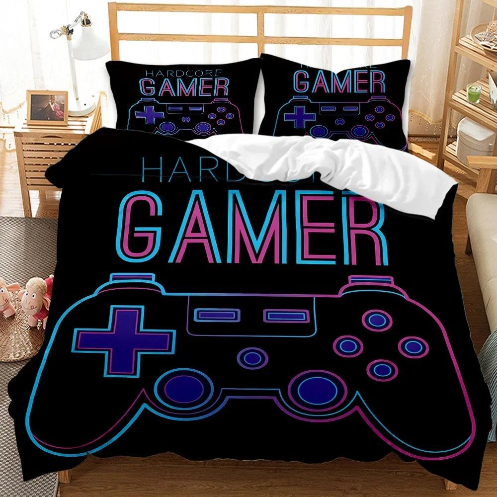 Gaming-Bettwäsche-Set, Gamer-Zimmer-Dekor, Gamer-Bettbezug, Jungen, Mädchen, Kinder, Teenager, Videospiele, Twin Queen King, Polyester-Bettbezug