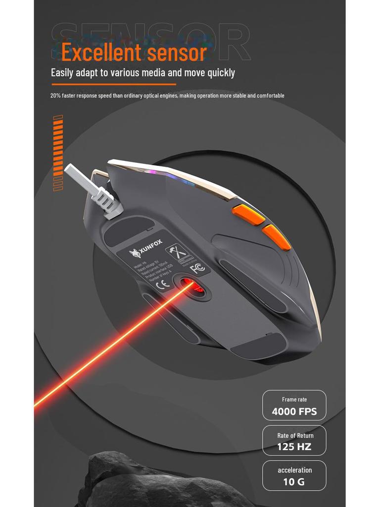 Silver Fox H6 Wired Gaming Mouse - Mecha Style, Three-Color, Multi-Use for Home, Office, and E-Sports.
