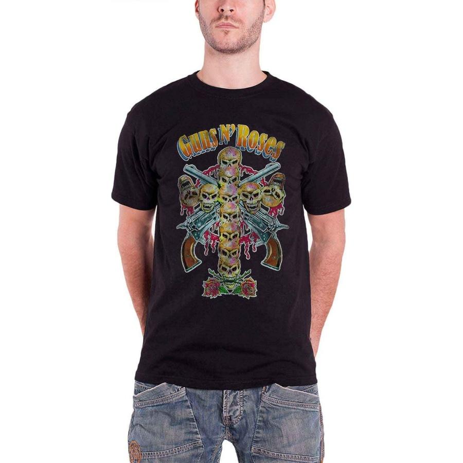 Guns N  Roses T Shirt Vintage Skull Cross Guns Band Logo Official Mens Black Size M S