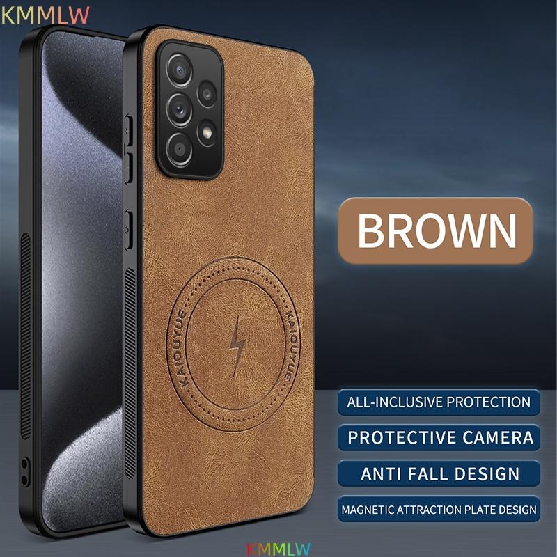 Pour Samsung A57 A56 A55 A54 A53 A52 A37 A36 A17 A16 A15 A07 Coque Cuir Luxe Skin Magnétique Magsafe Housse Arrière Protectrice Galaxy A57 marron