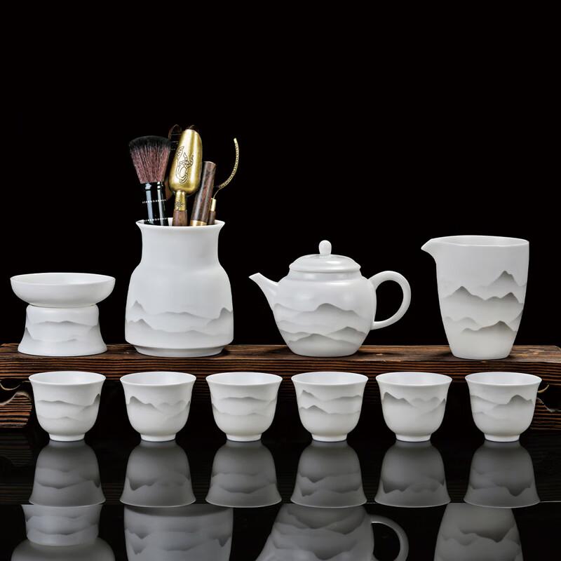 Lainuo Mutton Fat Jade Porcelain Ink Landscape 10-Piece Tea Set