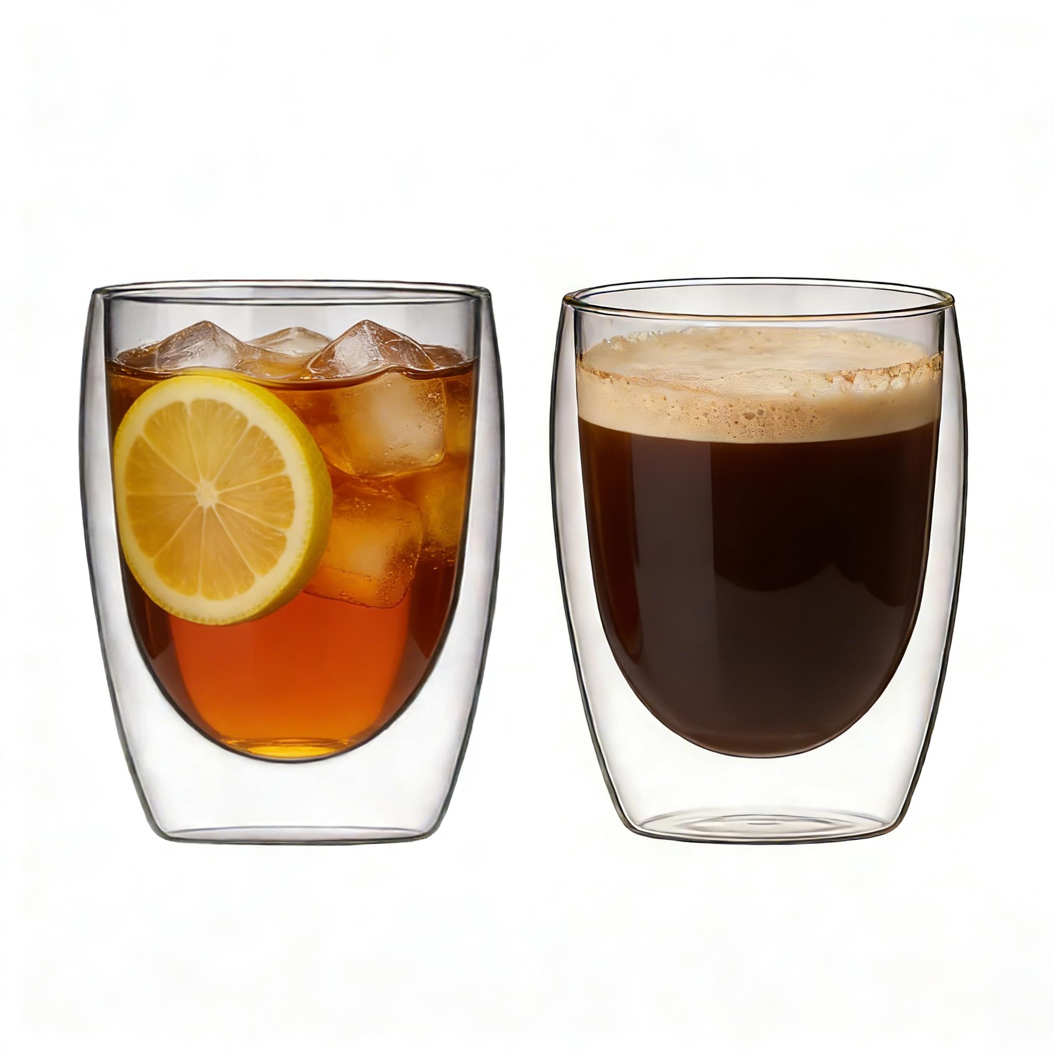 set of simple suitable for hot and cold for home use or for guests Double-walled glasses, heat-resistant, 350ml, 2, double-walled, handleless, clear,