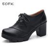 EOFK Damen Pumps Echtes Leder Lammfell Büro Quadratisch Runder Zeh Hohe Absätze 7cm Plateau Damen Derby Schuhe