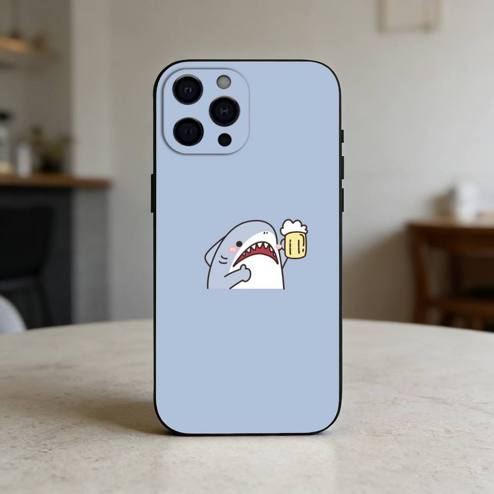S-Shark F-Face Phone Case For iPhone 17,16,15,14,13,12,11 Plus,Pro Max,SE4Soft Silicone Black Cover