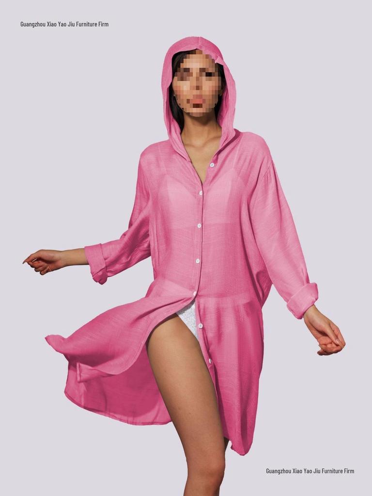 Damen Langarm Kapuzen Strand-Überwurf Strickjacke