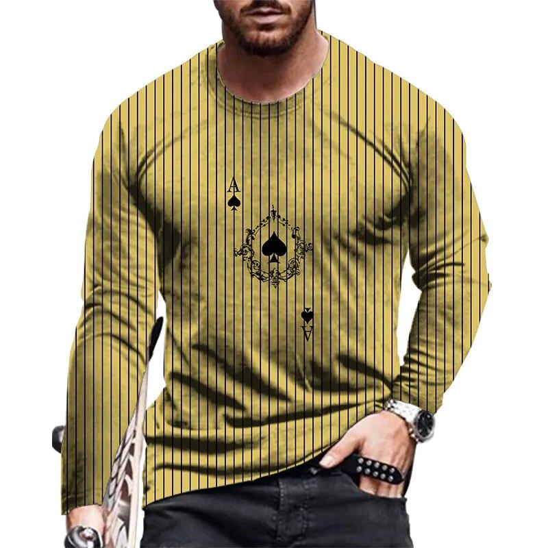 Simple Vintage Pattern 3d Print Men's O-Neck T-shirt Casual Long Sleeve Oversized Pullover Fashion T-shirt Men Clothing