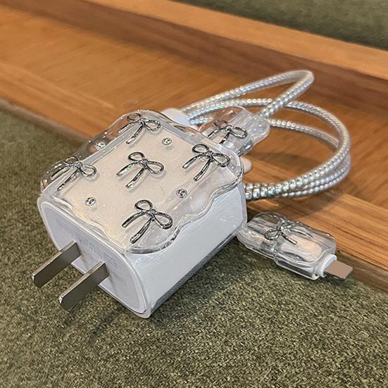Yousheng Protective Case for iPhone 20W USB-C Adapter Charger Cable 3D Cartoon Bowknot Power Adapter Charger Protective Cover Charging Cord Protector