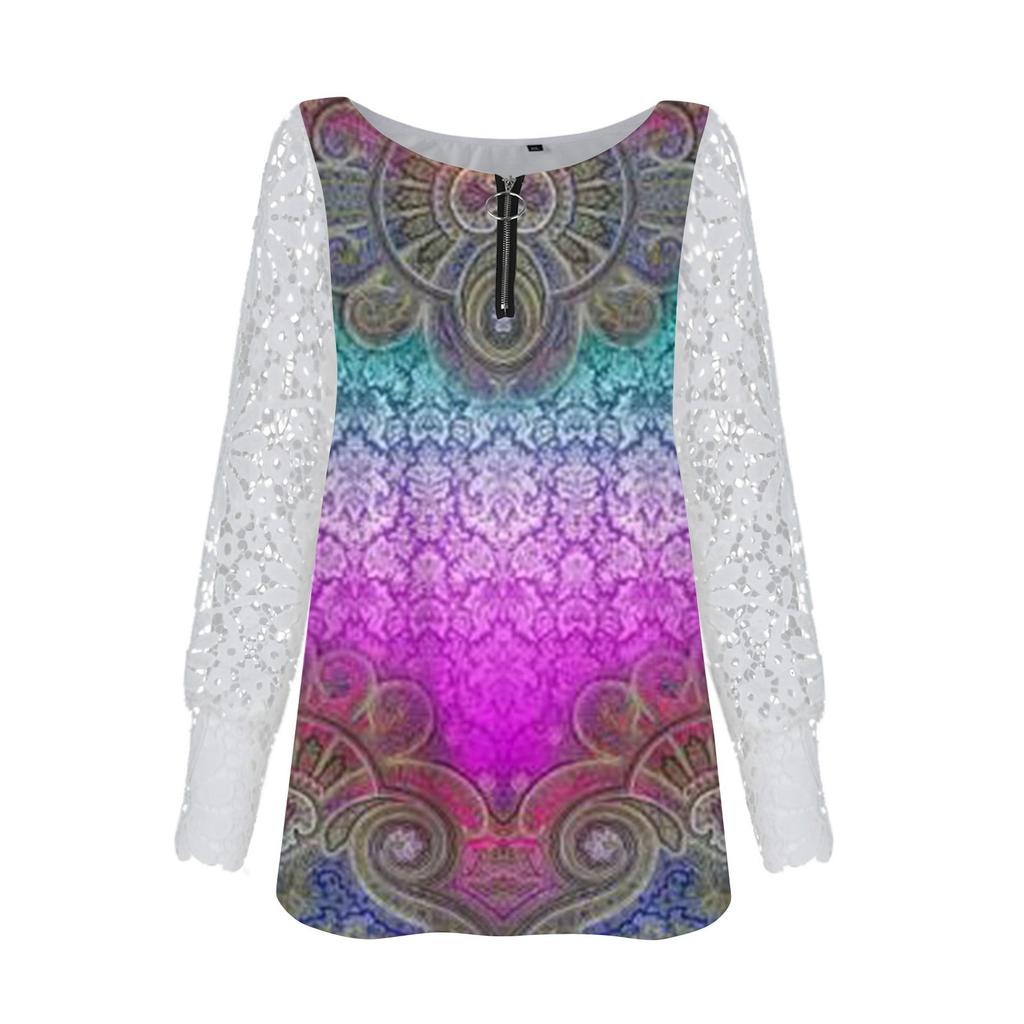Women's T-shirt Printed Lace Sleeve Printed Top