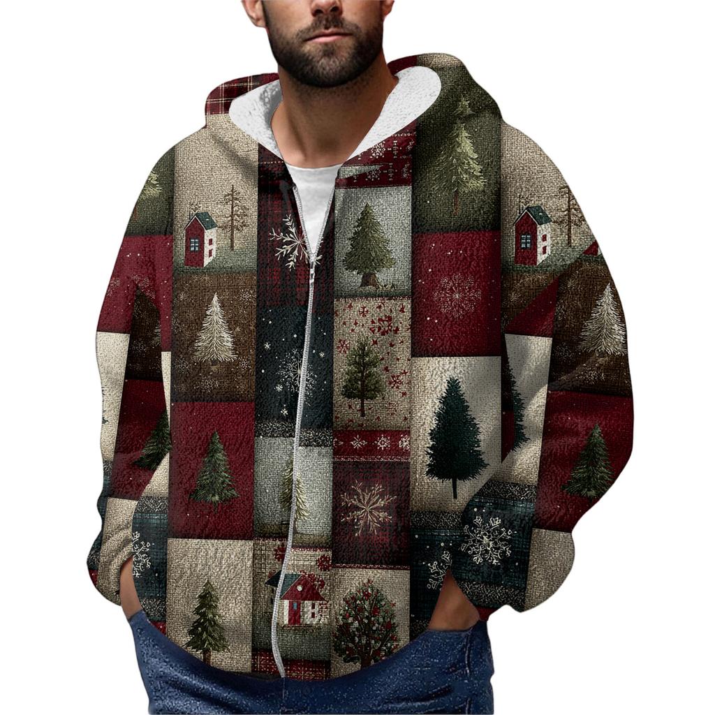 Felpa con cappuccio in pile con cerniera invernale da uomo con tasca applicata, giacca casual