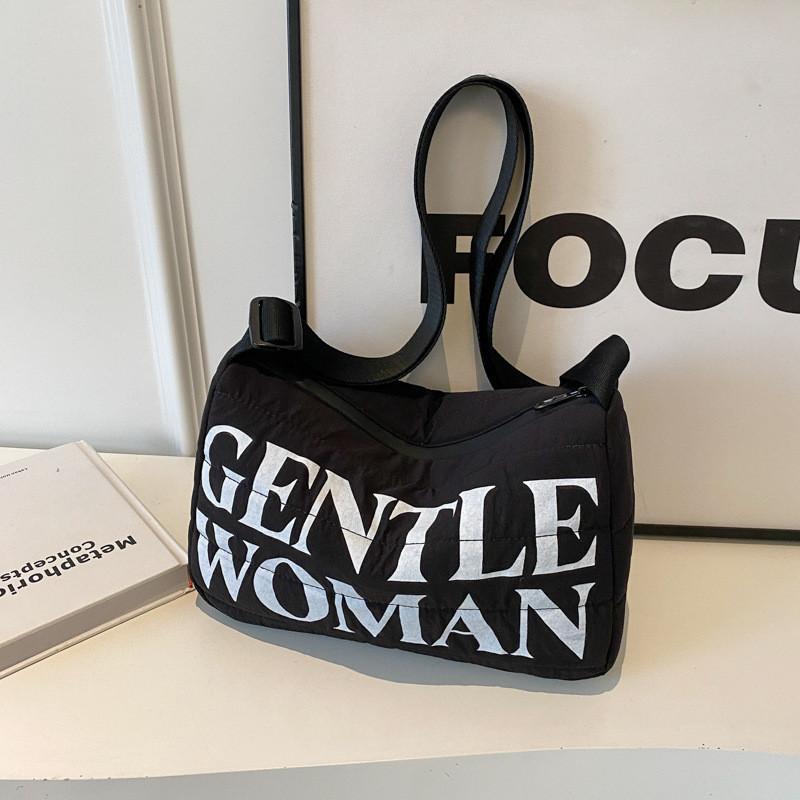 Gentle Woman Large Capacity Embroidered Letter Shoulder Bag Casual Cotton Pillow Bag Street Style чёрный