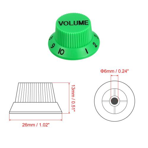 uxcell Speed ??Control Knob, 2 Volume, 2 Tone Top Hat Guitar Bell Knob for ST/SQ Electric Guitar, Plastic, 6mm Inner Diameter, Green with Black Charac
