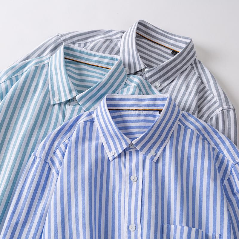 Men's All-Cotton High-End Retro Striped Shirt for Spring & Autumn
