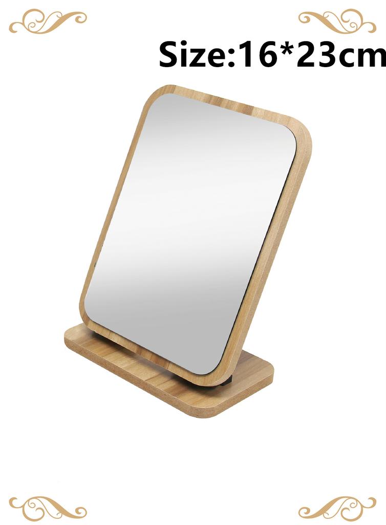 Wooden Desk Mirror Swivel Single-Sided Makeup Table Mirror, Portable Removable Countertop Private Room High-Definition Make Up