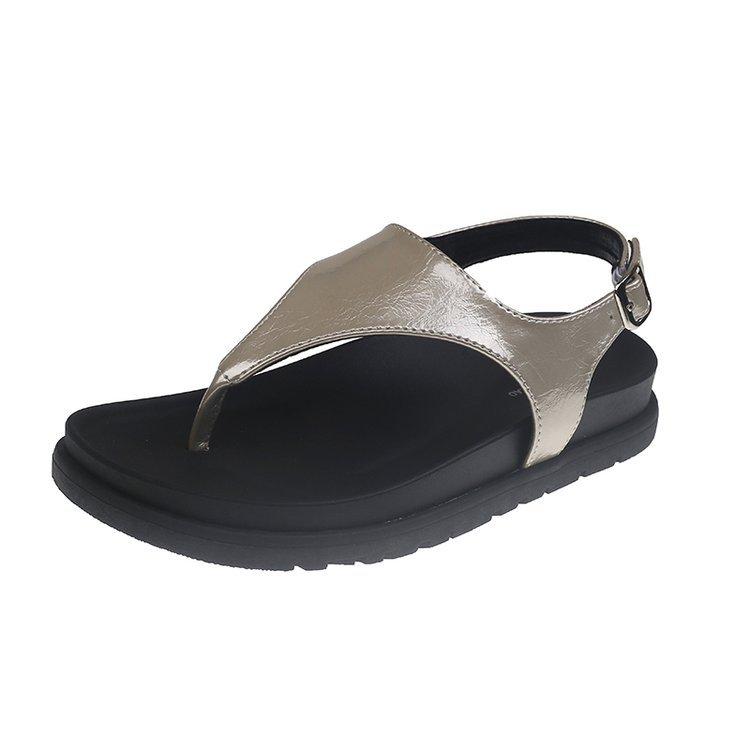 

Design sense flat bottom T-button cool slippers women s summer flat bottom pu slippers vacation beach pinch slippers 40 шампанского