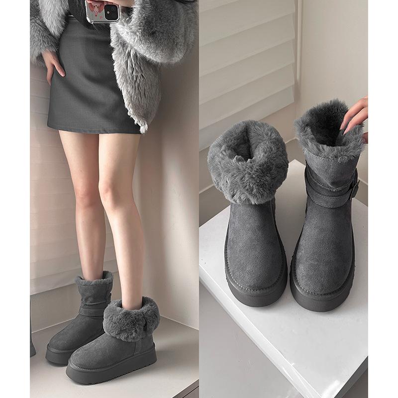 Welfare King fried model~ leather thick-soled thickened velvet warm snow boots women's 2025 winter new Mao Mao cotton shoes