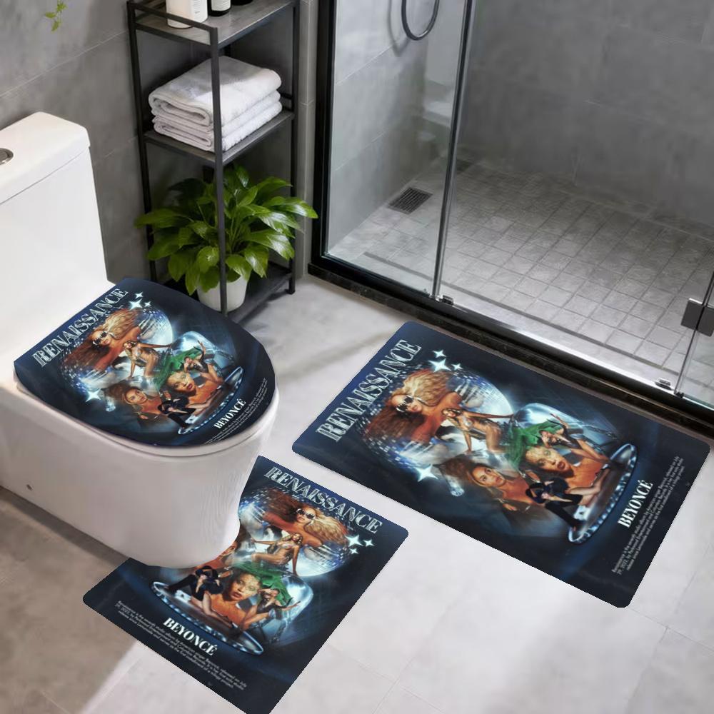 Beyonc Bathroom 3Piece Flannel Mat Set Bath Mat Set Toilet Coverushaped Foot Pad Gift Bathroom Decor