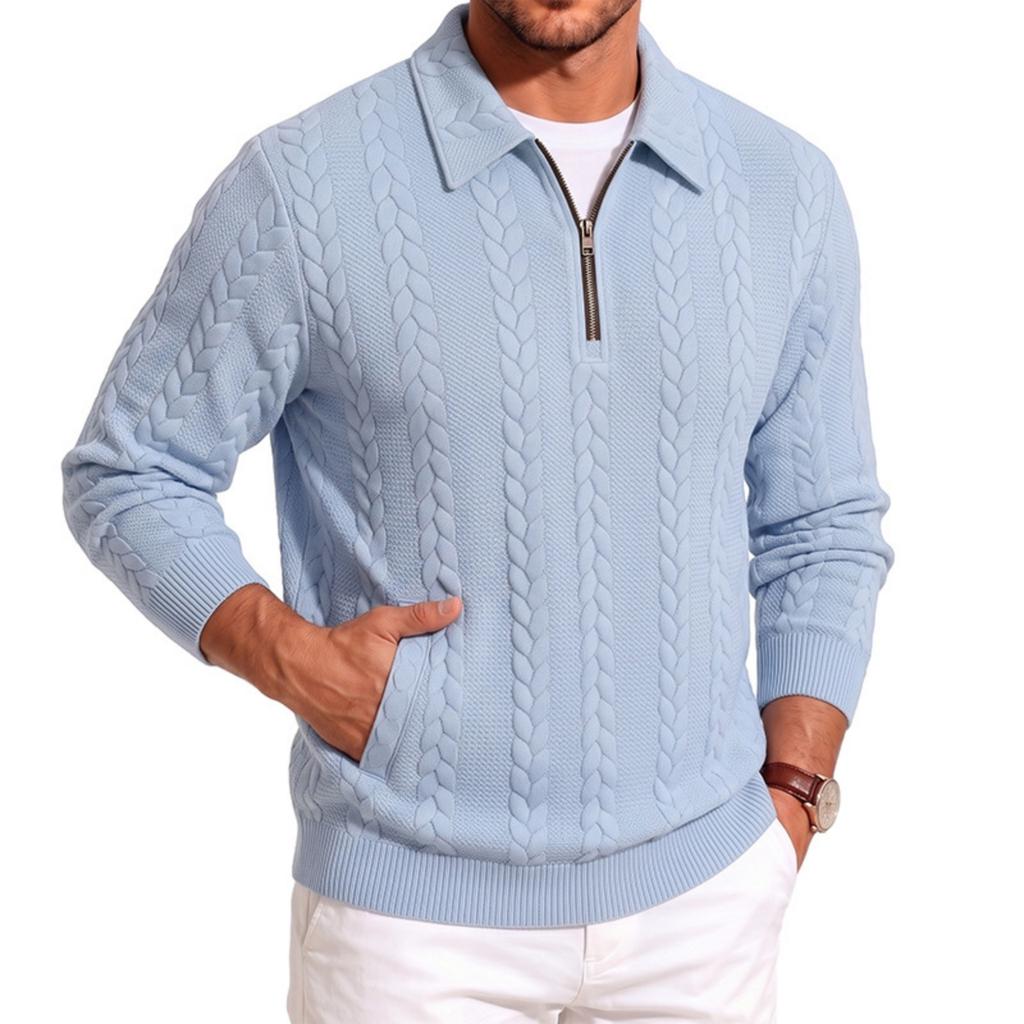 Men's Texture Color Casual Half-Zip Long Sleeve Sweatshirt