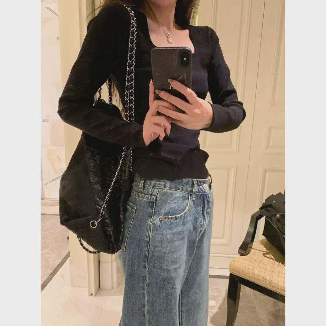 

Женский топ с длинными рукавами из немецкого бархата с квадратным воротником - утягивающий, модный стиль на осень/зиму XXL (130-150 lbs)