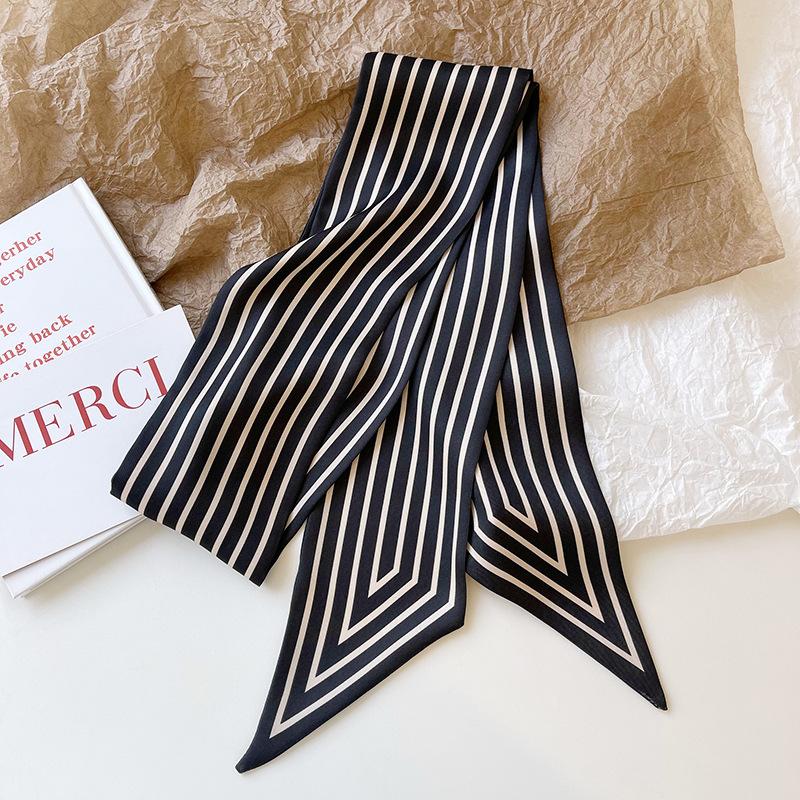 Headband Wraps Female Neckerchief Stripe French Korean Style Small Long Scarf Hair Accessories Bag Decor