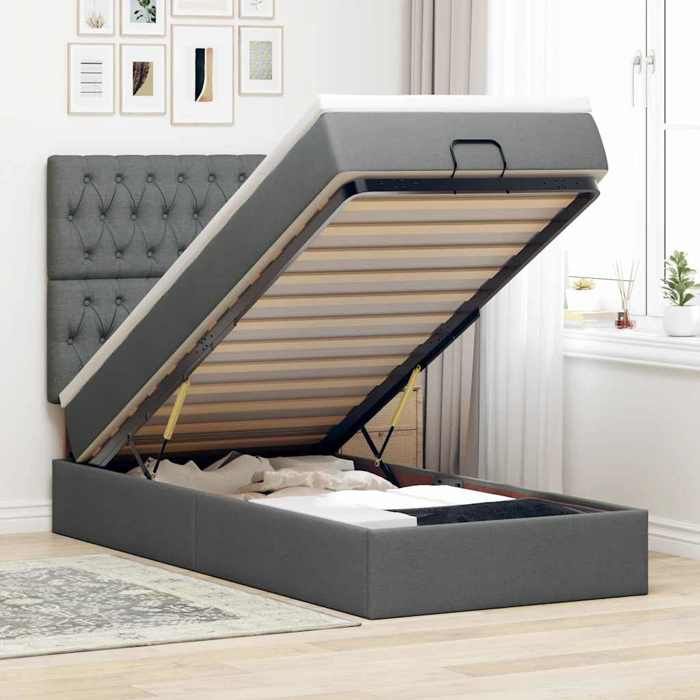 Maison Exclusive - Cadre de lit ottoman avec matelas gris foncé 100x200 cm tissu
