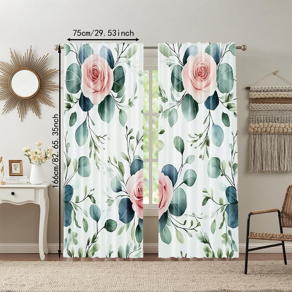 Set Of 2 Versatile Polyester Transparent Curtains Home Decoration Green Leaf Use Bedrooms Living Rooms Curtain Ideal For Area