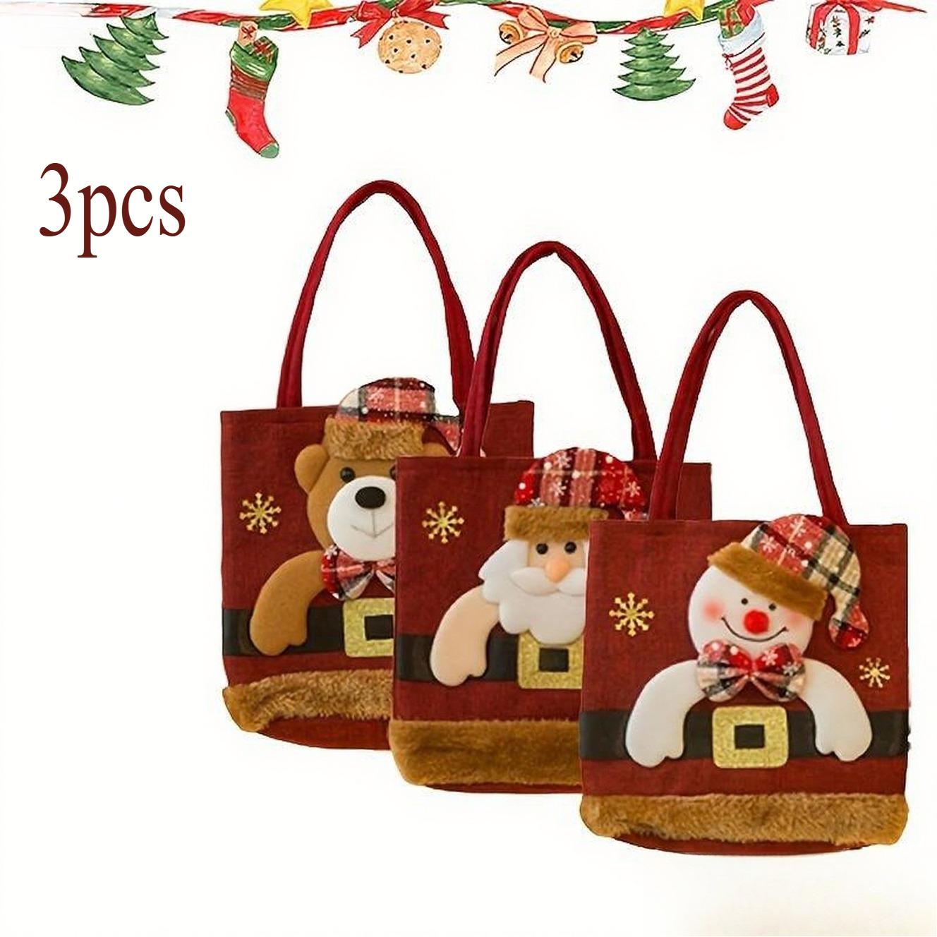 

Три подарочных кукольных мешочка с рождественскими узорами - идеальные рождественские декоративные мешочки, подвесные мешочки для рождественской елки 20x30cm