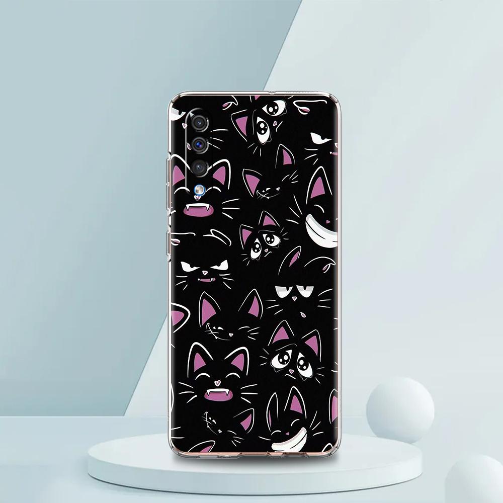 Transparent Phone Case for Samsung Galaxy A16 A14 A12 A22 A24 A42 A03S A06 A20 A30 A40 Soft TPU Cover Cute Cartoon Cat Pattern