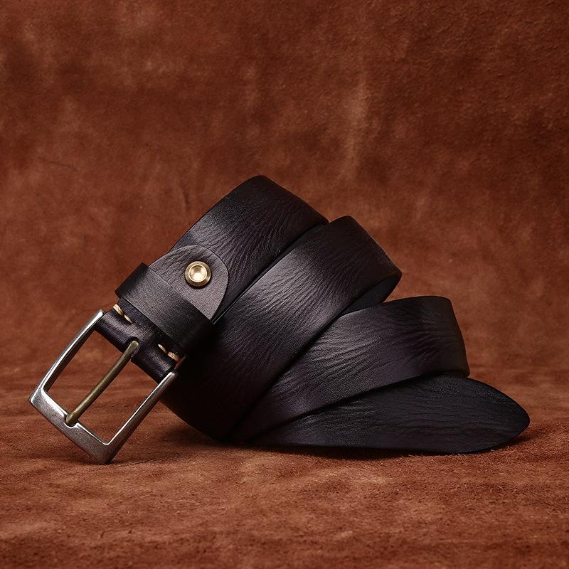 Belt Men's British Retro Distressed Emboss First Layer Cowhide Leather Hong Kong Style Arts Casual Jeans Belt Men's