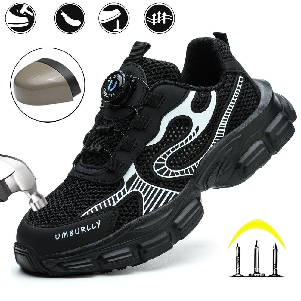 Summer Button Women's Steel Head Safety Shoes Smashing Breathable Upper Workshop Factory Women's Work Shoes