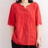 Women's 2024 Summer Retro V-neck Short-sleeve Cotton Linen Pullover