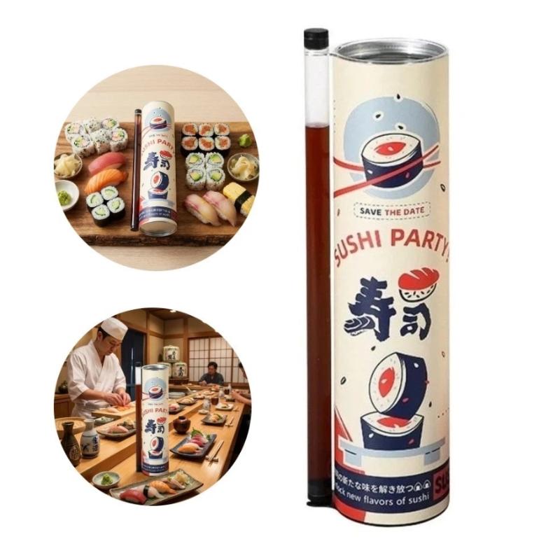 3 PCS Sushi Push Box Food Grade with Sauce Straw for Making Homemade Sushi Bento Lunch Storage