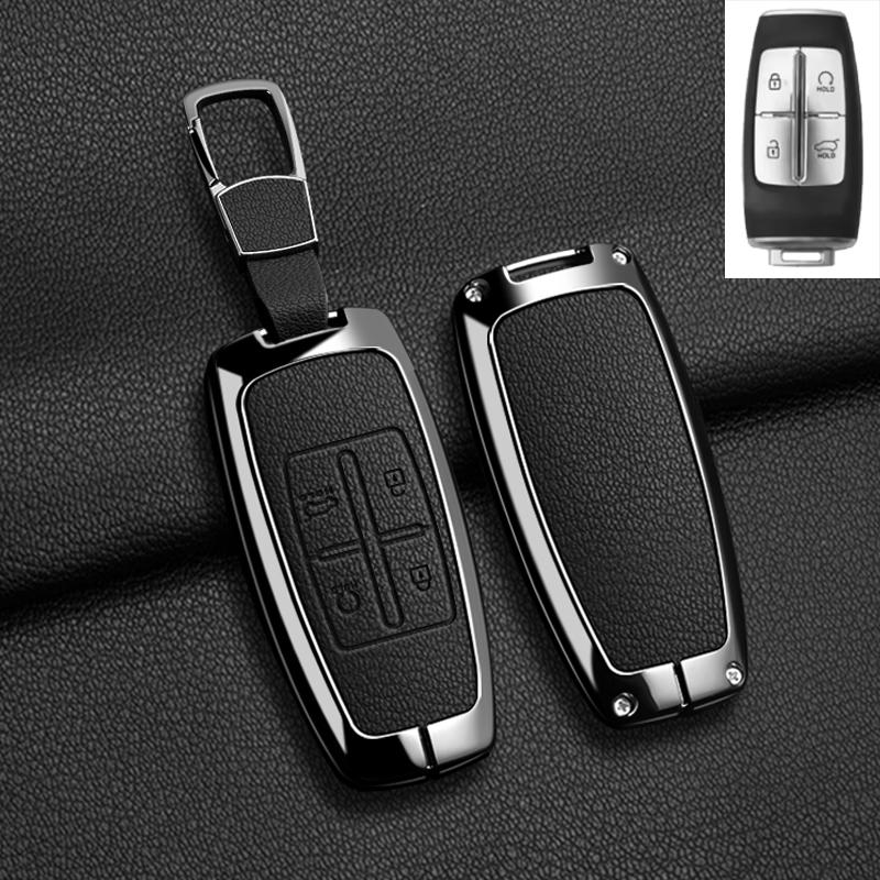 כיסוי נרתיק למפתח רכב מסגסוגת אבץ ועור עבור Hyundai Genesis GV80 GV90 2022 GV70 G80 2019 2020 2021 מעטפת מחזיק שלט אביזרים