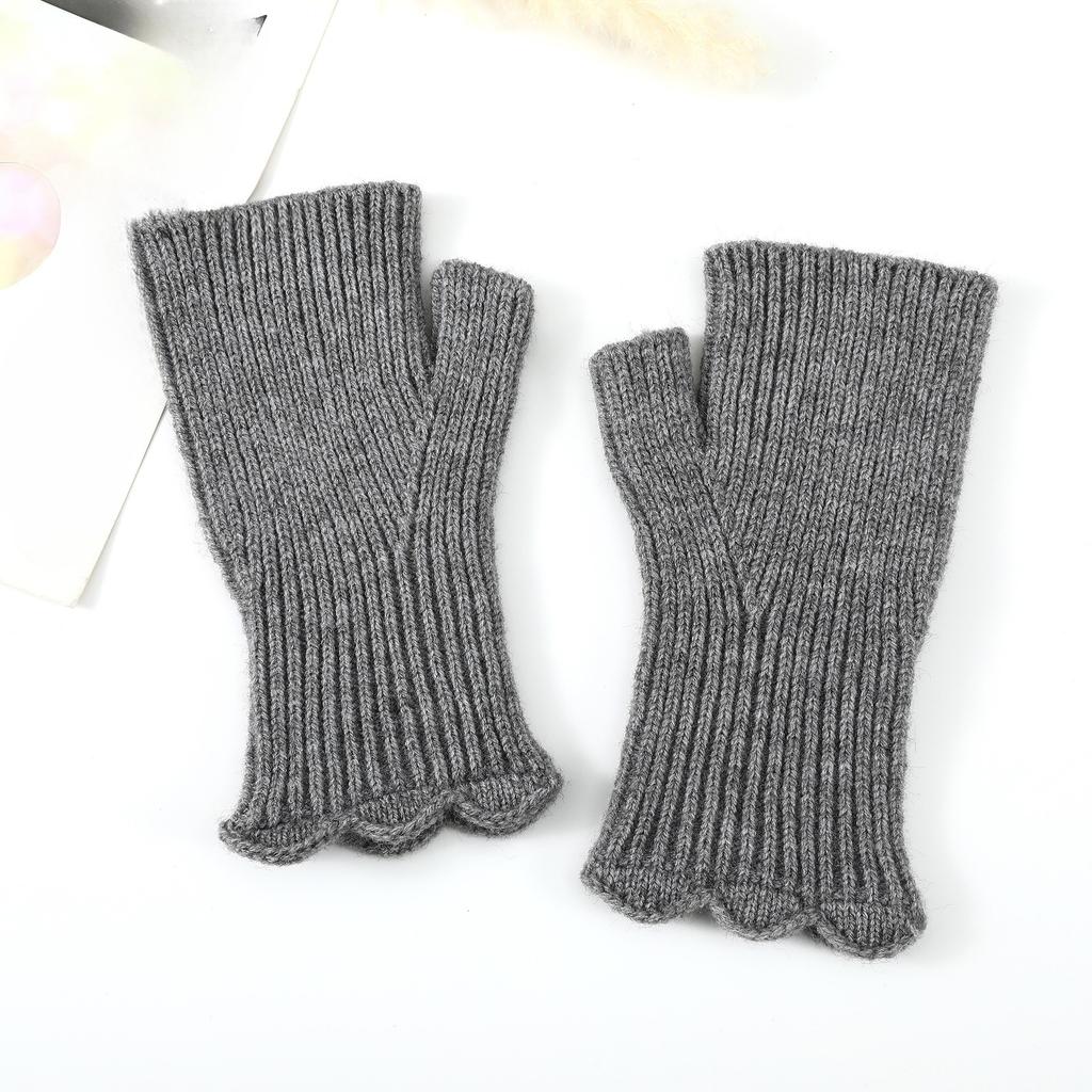 Short Knitted Gloves with Black Fungus Edges Half Length Fingerless Sleeves for Female Students To Keep Warm While Writing In Autumn and Winter