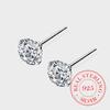 100% Real 925 Sterling Silver Round Crystal Stud Earrings for Women Fashion Piercing Jewelry Women's Party Wedding Gift