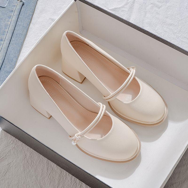 Fairy temperament Mary Jane shoes women's summer new thick heel high heels women's solid color versatile fashion shoes