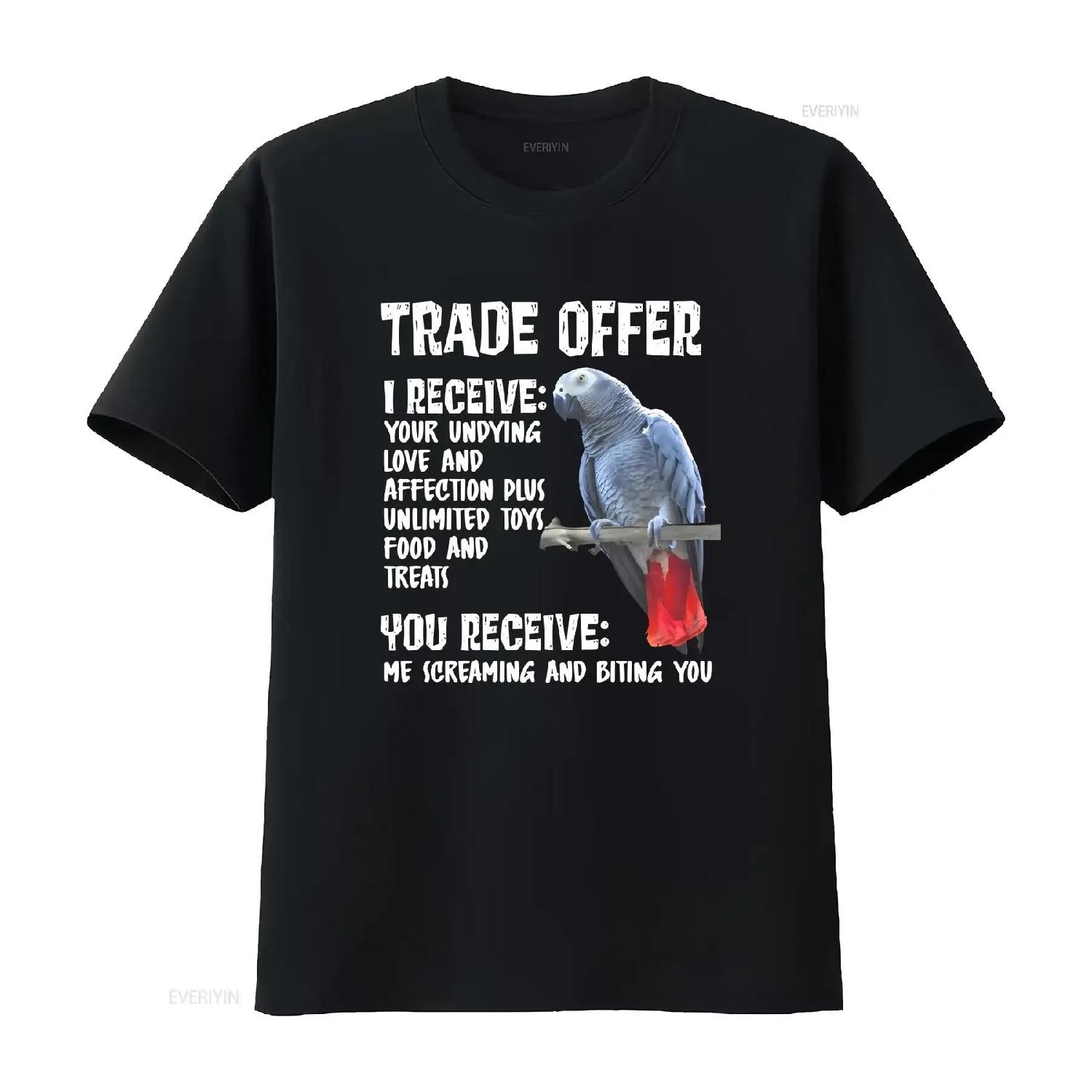 Congo African Grey Trade Offer T Shirt Gray Parrot Mom Dad Funny Screaming Biting vintage Washed Top For Everyday Wear Unisex S