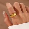 European and American Fashion Arc Stainless Steel Ring Women Popular Versatile Exaggerated Plain Ring Real Gold Electroplated Titanium Steel Ring Tide