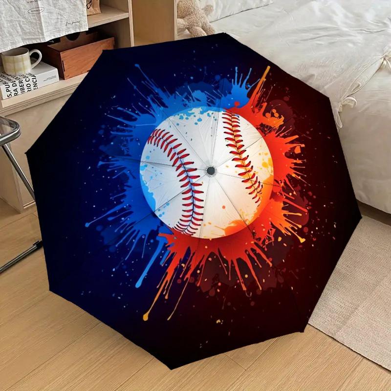 1pc Baseball Splatter Art Print Umbrella with Plastic Handle,Suitable for All Seasons Home Travel Outdoor UmbrellaDD070