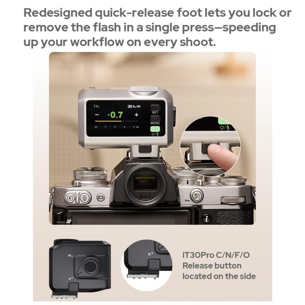 Godox iT30Pro F TTL Flash Fujifilm GN15 Recycle 560 Full Power Touchscreen Speedlite iT30Pro-F (for Cameras), 1.5-Second Time, Flash, 1/8000 HSS, 2.4G