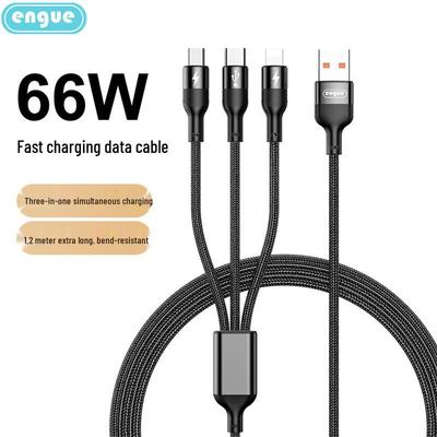 Cabo de Dados Trançado 3 em 1 ENGUE Super Rápido de 66W