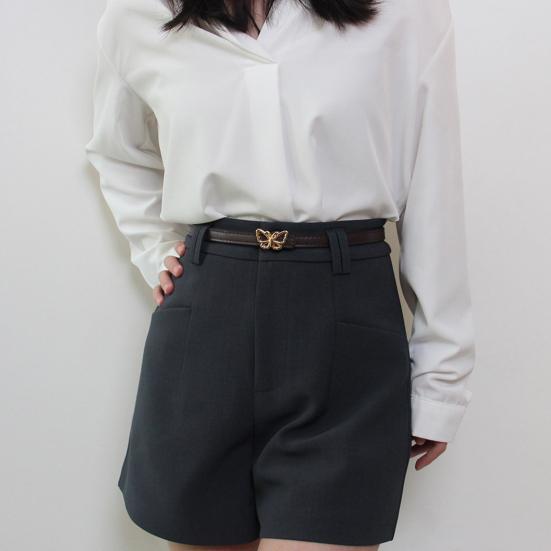 Metal Butterflies Buckle Belt Imitation Leather Women Belt Versatile Solid