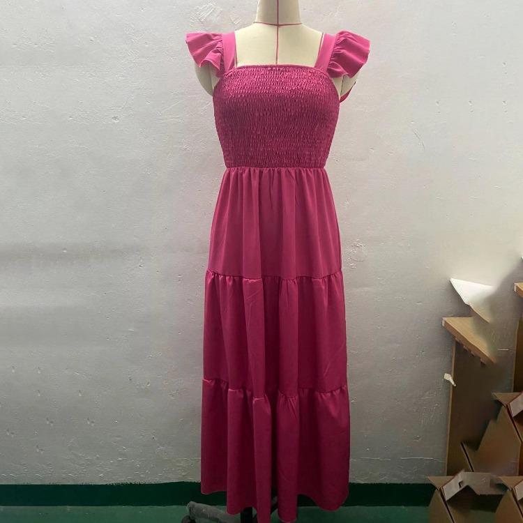 Lässiges A-Linien-Kleid Damen Einfarbig Ärmellos Hohe Taille Knöchellang Eckiger Ausschnitt Herbst Winter
